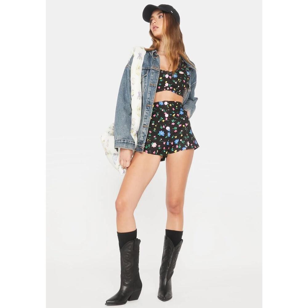 For Love & Lemons Robin Set Black Floral‎ (Top & Shorts) NWT Sz:XS Ret$320